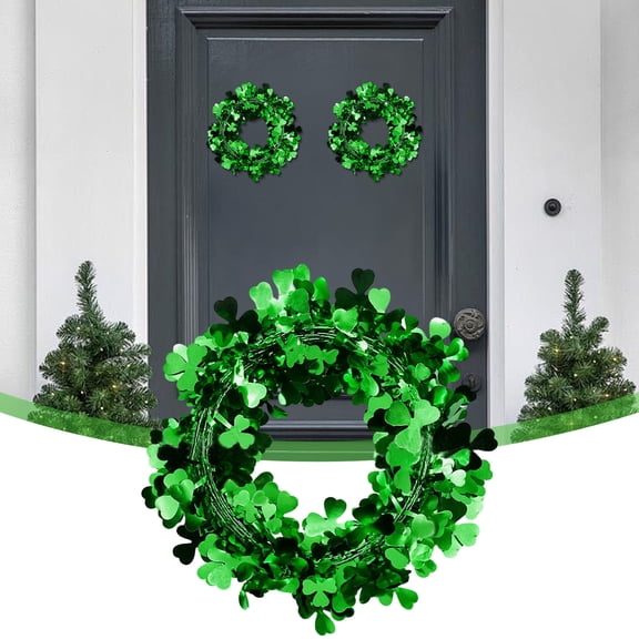 Kabnic St. Patrick's Day Garlands, Shamrock Wire Wreath & Green Garland, Irish Saint Patty Hanging Decoration for Wall, Door & Home