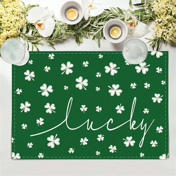 Kabnic St. Patrick's Day Placemats, Lucky Shamrock, Heat Resistant, Non-Slip PVC Vinyl Woven Table Mats, Washable and Durable for Dining Table