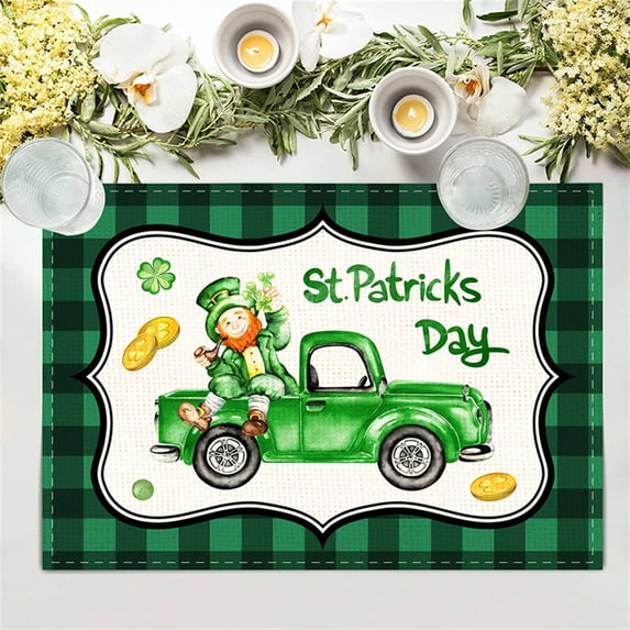 Kabnic St. Patrick's Day Placemats, Lucky Shamrock, Heat Resistant, Non-Slip PVC Vinyl Woven Table Mats, Washable and Durable for Dining Table
