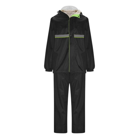 Kabnic Striped Reflective Rain Suits for Women - Waterproof Hooded Jacket & Pants Set, Safety Outdoor Work Raincoat, Lightweight & Durable, Black