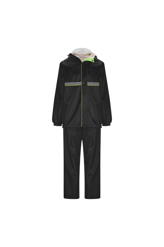 Striped Reflective Rain Suits for Women - Waterproof Hooded Jacket & Pants Set, Safety Outdoor Work Raincoat, Lightweight & Durable, Black