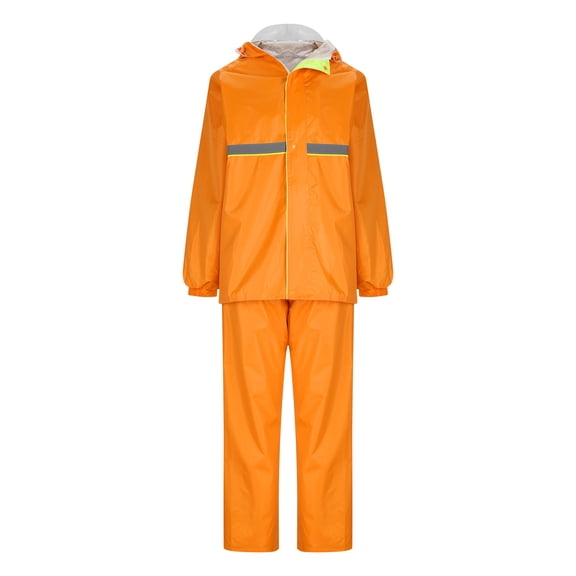 Kabnic Striped Reflective Rain Suits for Women - Waterproof Hooded Jacket & Pants Set, Safety Outdoor Work Raincoat, Lightweight & Durable, Orange