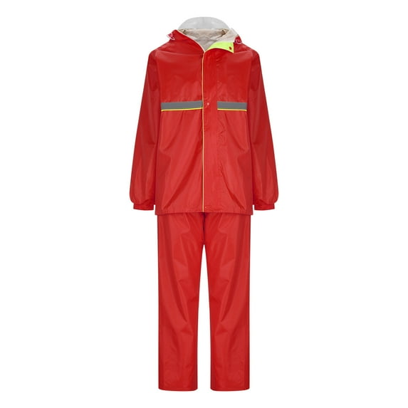 Kabnic Striped Reflective Rain Suits for Women - Waterproof Hooded Jacket & Pants Set, Safety Outdoor Work Raincoat, Lightweight & Durable, Red