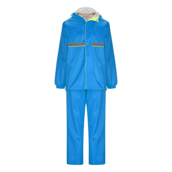 Kabnic Striped Reflective Rain Suits for Women - Waterproof Hooded Jacket & Pants Set, Safety Outdoor Work Raincoat, Lightweight & Durable, Sky Blue