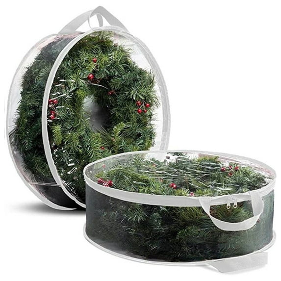 Kabnic Wreath Storage Container, Wreath Storage Bag, Clear Tear-Resistant Bag, Zipper and Reinforced Handles, for Christmas, 30"