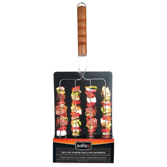 Kabob Deluxe Grilling Basket with 4-Prong Skewers - Silver Grill Baskets
