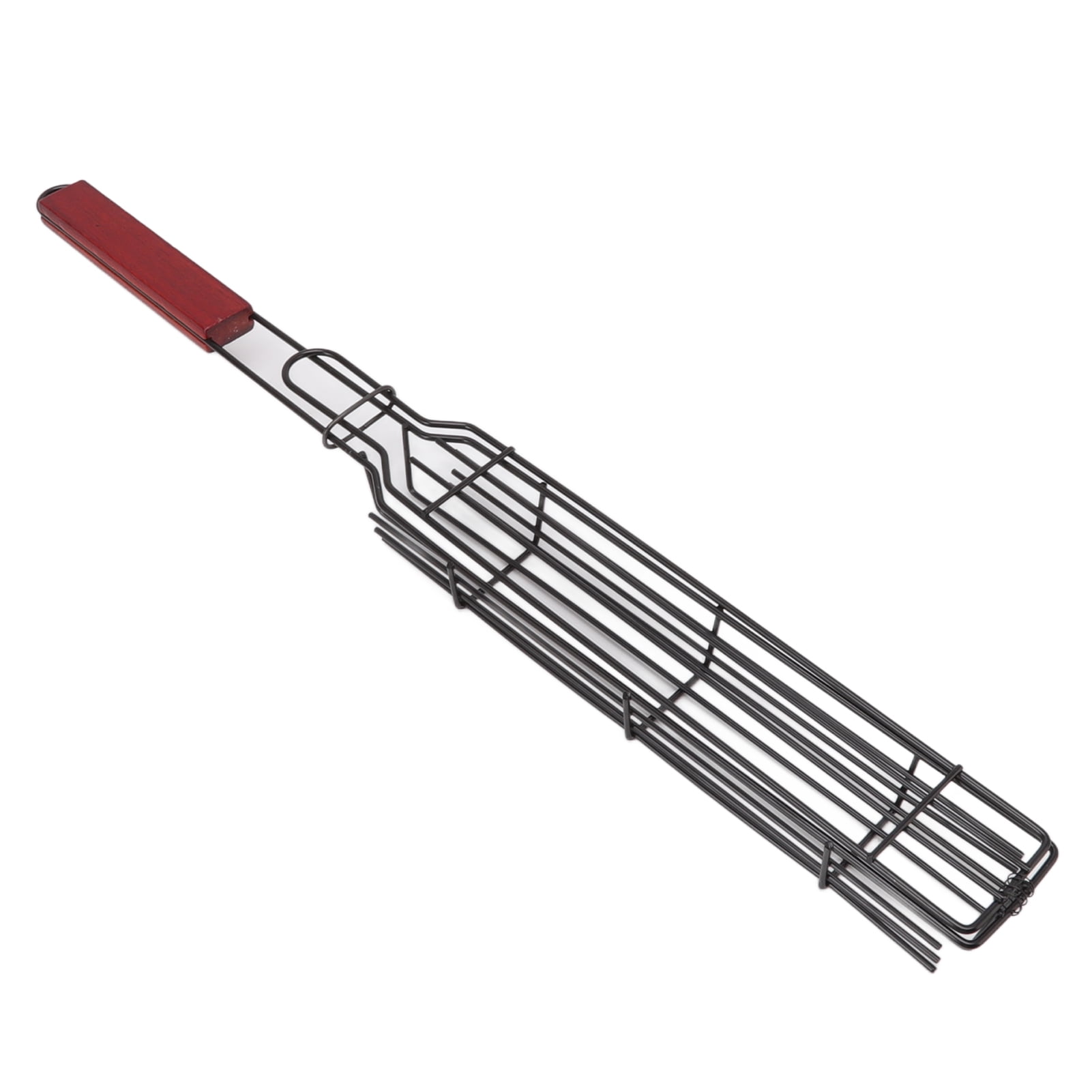 Kabob Grilling Baskets Lockable Iron Kebab Grill Grate with Wooden