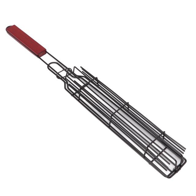 Kabob Grilling Baskets Lockable Iron Kebab Grill Grate with Wooden