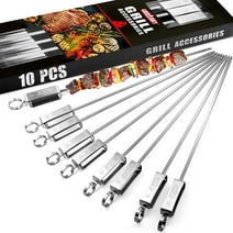 Kabob Skewers for Grilling - Metal Skewers for Kabobs with Slider - Flat BBQ Skewers Stainless Steel - 17" Shish Kabob Grill Skewers & Ideal Kabob Sticks for Meat Shrimp Chicken Veggie(10PCS)