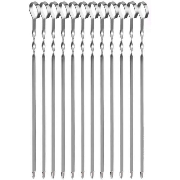 Kabob Skewers for Grilling - Metal Skewers for Kabobs 15 inch Stainless Steel Flat BBQ Skewers - Shish Kebab Skewers - Reusable Kabob Sticks for Meat Shrimp Chicken Vegetable (12 Pack Skewers)