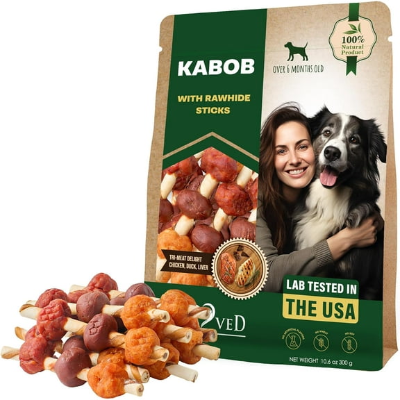 Dog Treats Rawhide Kabobs with Duck & Chicken Human Grade Meat 10.6 Oz - All Natural & Dried Snacks - Grain Free Long Lasting Chews for Large & Small Dogs - Best Sticks for Training