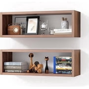 Kaboon 24 Floating Cube Shelves, Set of 2, Wall Mount Decorative Hanging Shelves, Dark Walnut