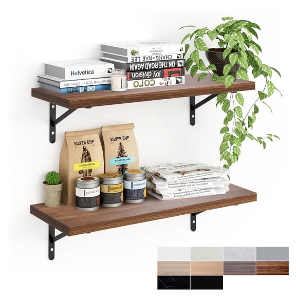 Kaboon 27 inch Long 10 inch Deep Floating Shelves for Wall Set of 2, Large Open Shelves Wall Mounted, Space Saving Home and Commercial Use, Dark Walnut