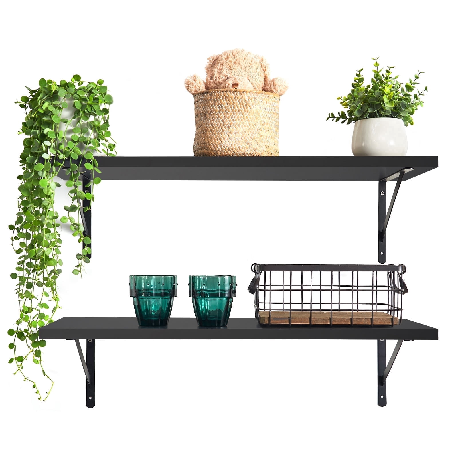 Kaboon 27 inch Long 10 inch Deep Floating Shelves for Wall Set of 2, Large Open Shelves Wall Mounted, Space Saving Home and Commercial Use, Black