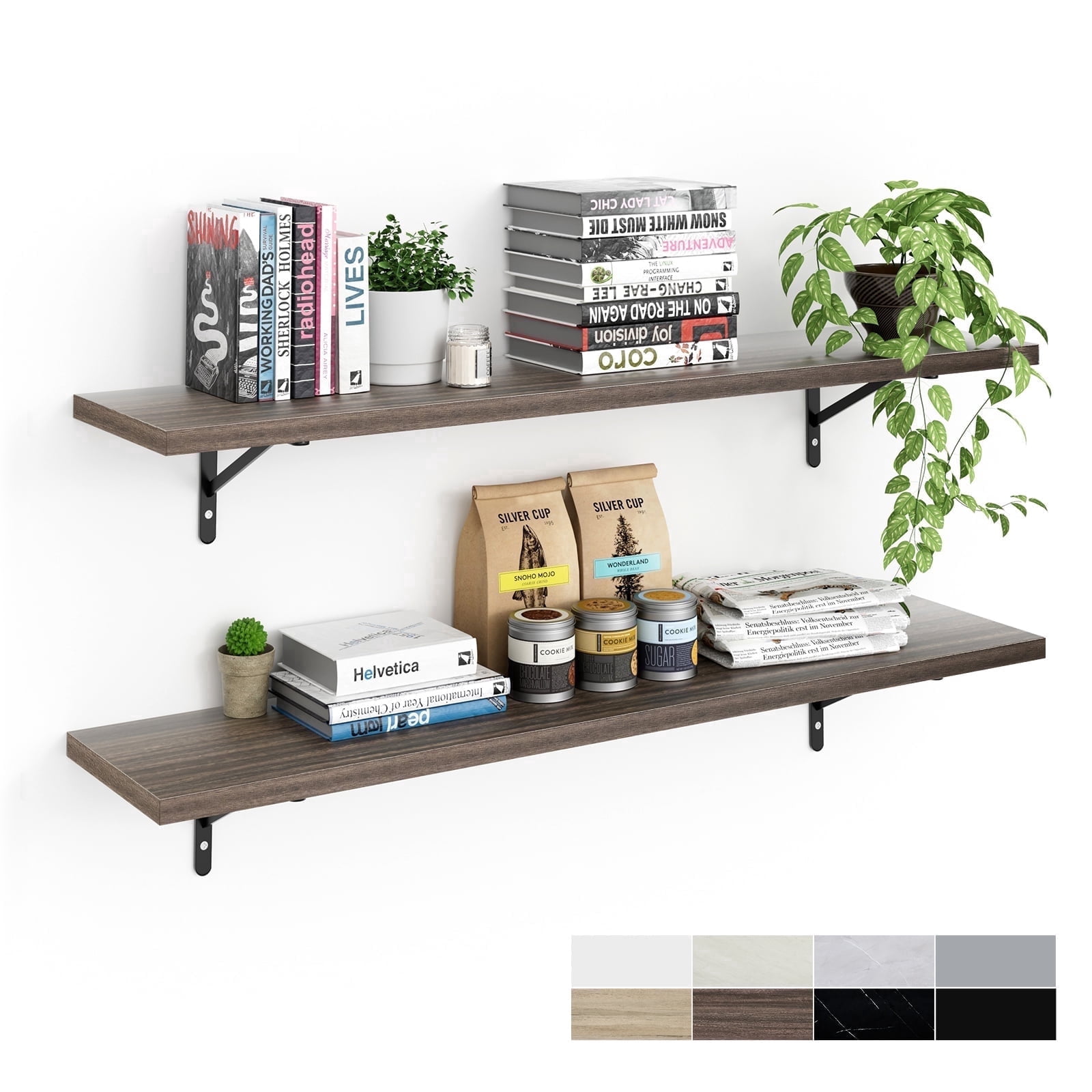 Kaboon 45inch Floating Shelves for Wall 10" D x 45" W Set of 2, Eucalyptus