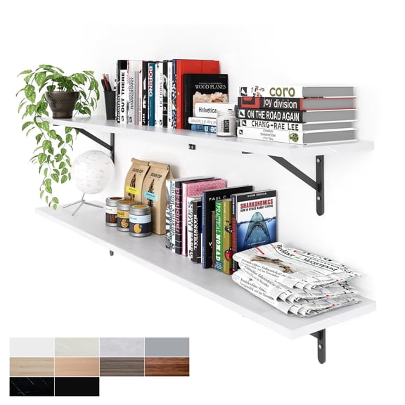 Kaboon 55inch Floating Shelves for Wall 10" D x 55" W Set of 2, White Rock