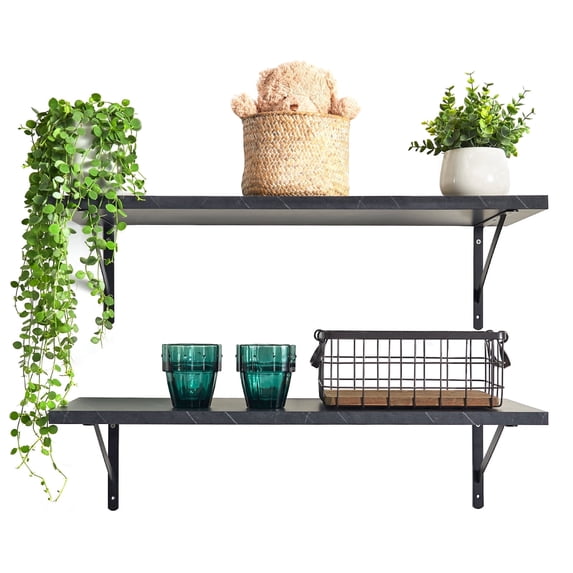 Kaboon 27 inch Long 10 inch Deep Floating Shelves for Wall Set of 2, Large Open Shelves Wall Mounted, Space Saving Home and Commercial Use, Cloud atlas