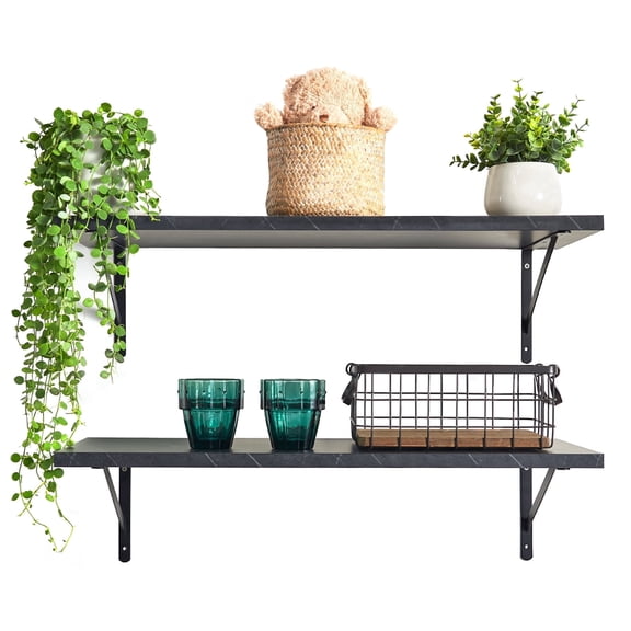 Kaboon 27 inch Long 10 inch Deep Floating Shelves for Wall Set of 2, Large Open Shelves Wall Mounted, Space Saving Home and Commercial Use, Cloud atlas
