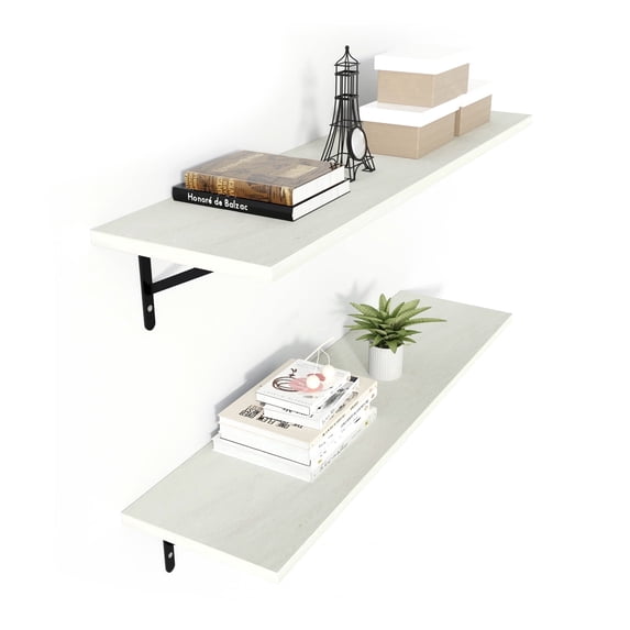 Kaboon 36 inch Long 10 inch Deep Floating Shelves for Wall Set of 2, Large Open Shelves Wall Mounted, Space Saving Home and Commercial Use, Sea Salt