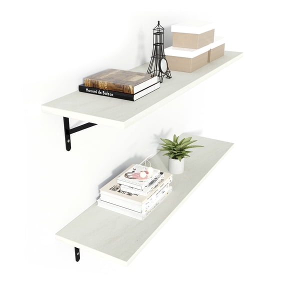 Kaboon 36 inch Long 10 inch Deep Floating Shelves for Wall Set of 2, Large Open Shelves Wall Mounted, Space Saving Home and Commercial Use, Sea Salt
