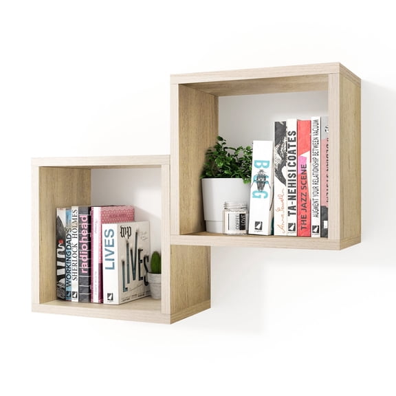 Kaboon Wall Mount Cube Shelf Set of 2, 12.5x12.5x7.87, Model-Cube-Shelf, Oak