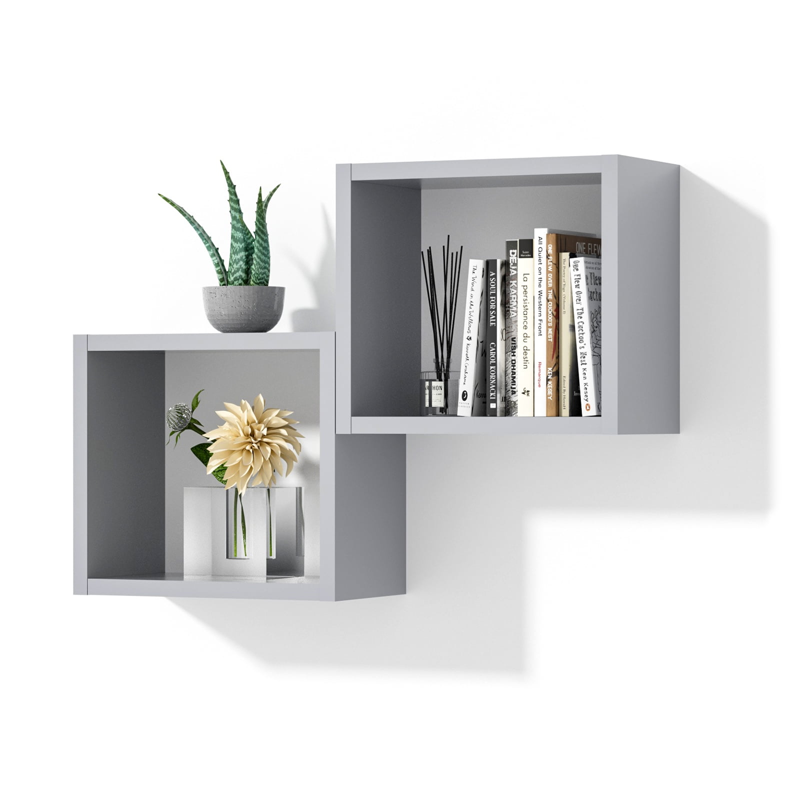 Kaboon Wall Mount Cube Shelf Set of 2, Melamine Shelves Square 12.5x12