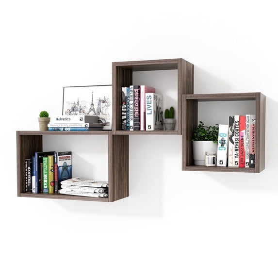 Kaboon Wall Mount Cube Shelf Set of 3,19.75x12.5x7.75, Model-Cube-Shelf, Eucalyptus