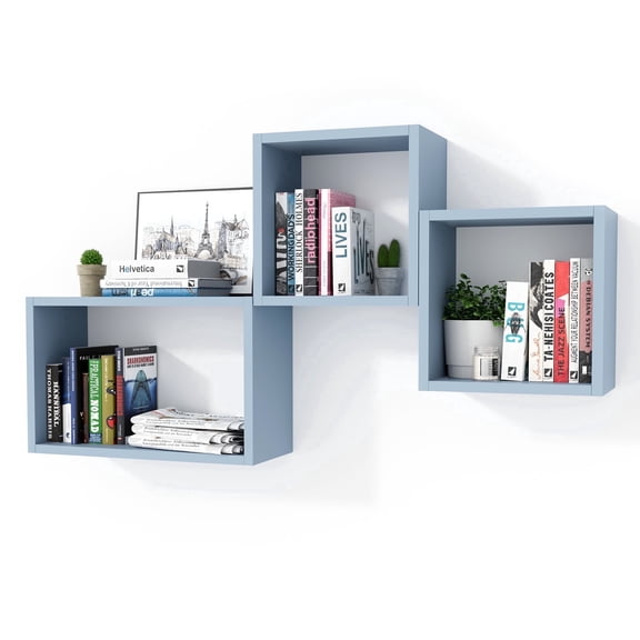 Kaboon Wall Mount Cube Shelf Set of 3,19.75x12.5x7.75, Model-Cube-Shelf, Peace Blue