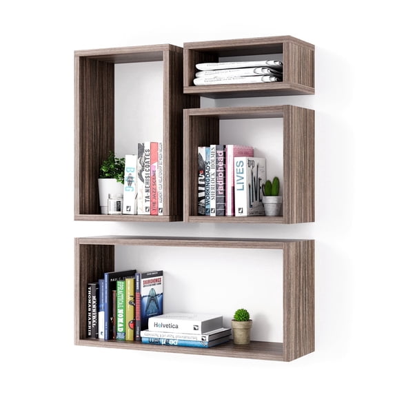 Kaboon Wall Mount Cube Shelf Set of 4, 59x43x7.87, Model-Cube-Shelf, Eucalyptus