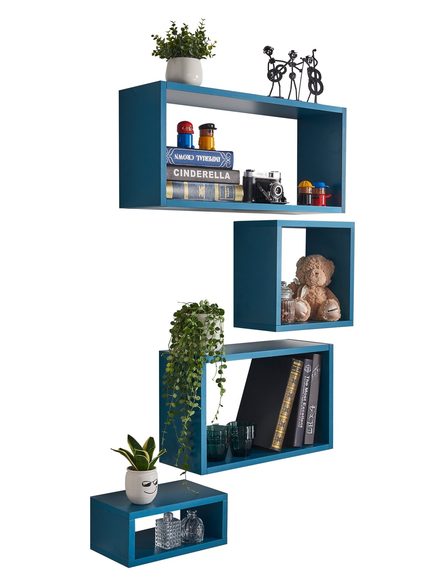 Kaboon Wall Mount Cube Shelf Set of 4, Wall Shelf Unit 59x43x7.87, Cyan