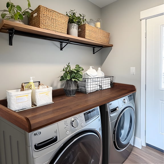 Kaboon Washer Dryer Countertop with Edge Rails, 28" x 58", Dark Walnut