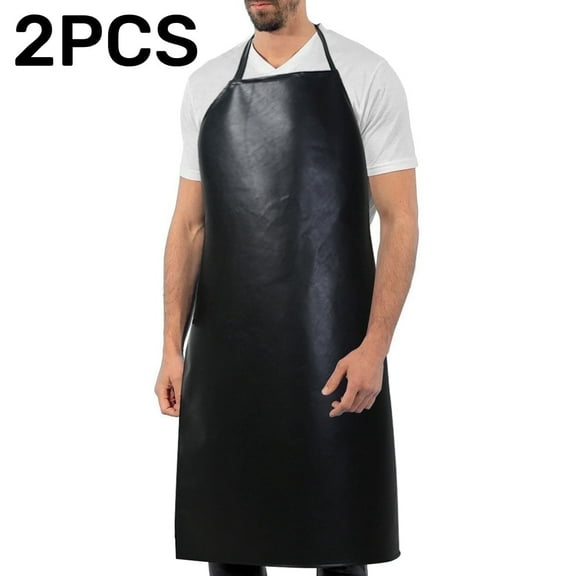 Kabuer 2PCS Rubber Waterproof Apron Butcher Apron for Men Chef Garden Grilling Oven Black 45" x 27"