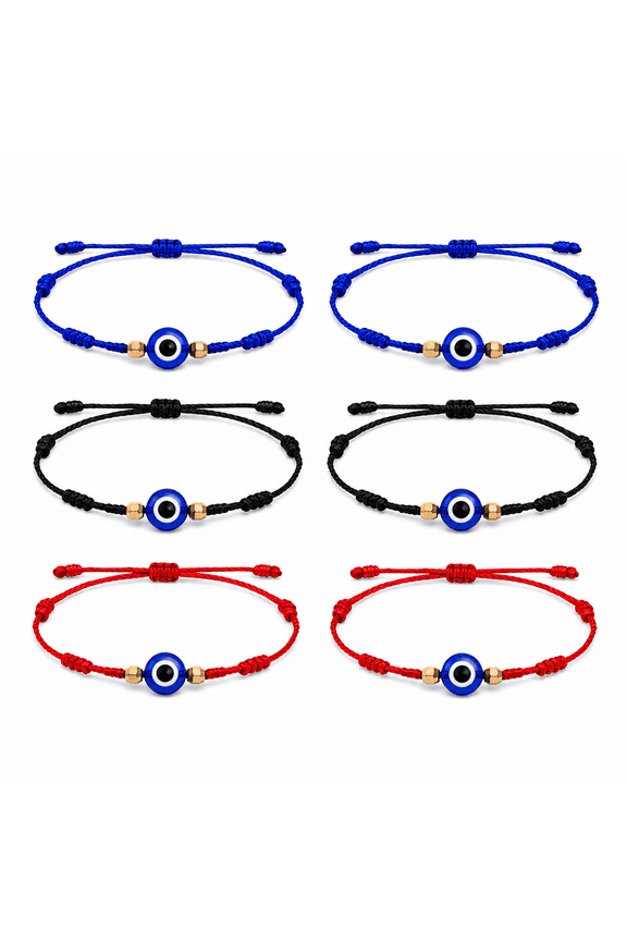 Adjustable String Evil Eye Bracelets, 7 Piece