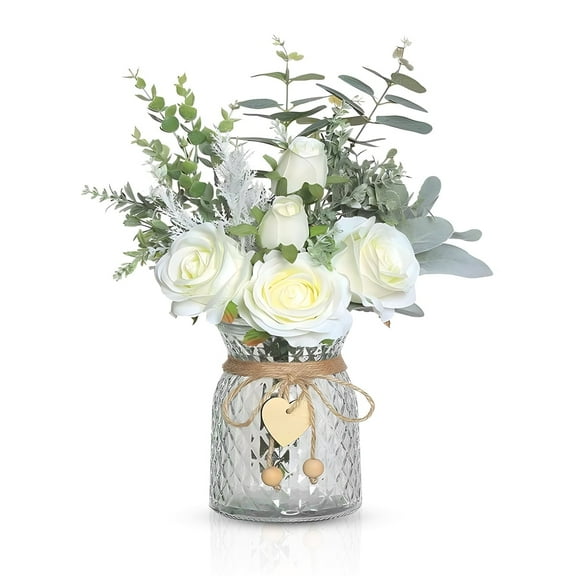 Kabuer Artificial Flowers in Vase for Home and Office Decoration, Gift, White
