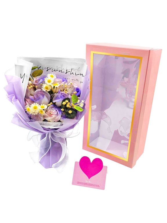 Artificial Silk Rose Bouquet, Long-Lasting Purple Faux Flower Gift