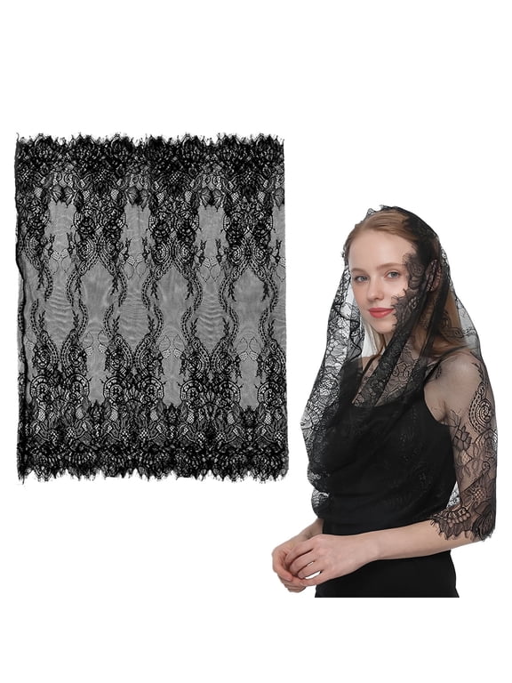 Black Spanish Style Head Veil for Women, Traditional Vintage Lace Mantilla for Latin Mass, Adult