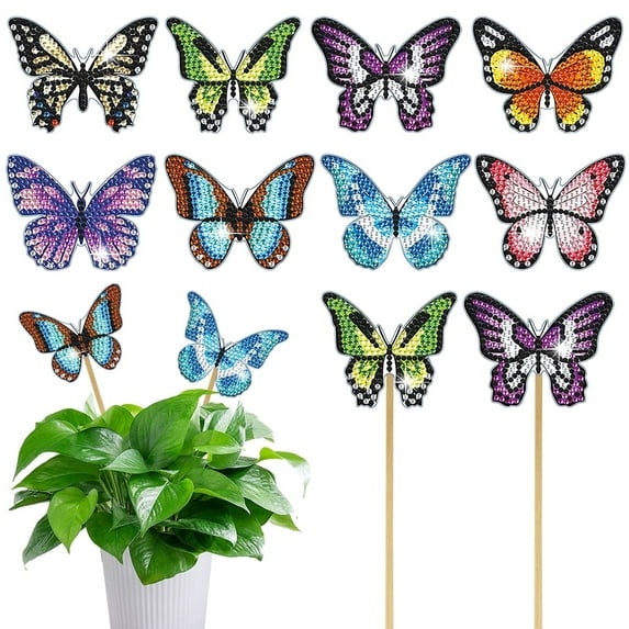 Kabuer Butterfly Diamond Art Paintings, DIY Diamond Art for Garden,Adults, 8 Pcs Colorful