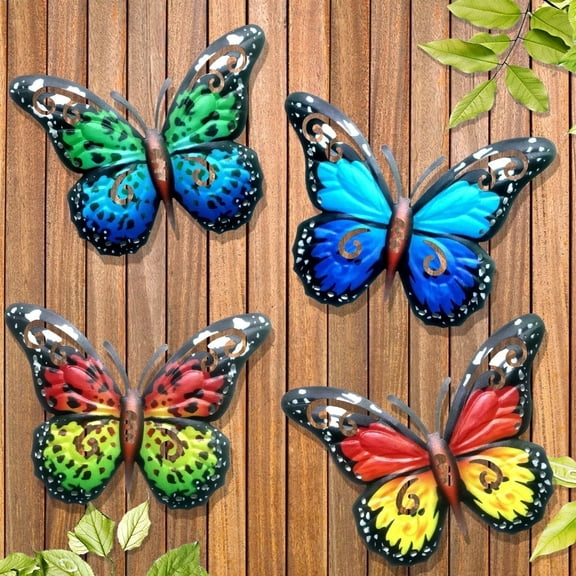 Kabuer Butterfly Wall Decor, Hanging Butterfly Art for Outdoor, Garden, Patio, Gift 4 Pack, Metal
