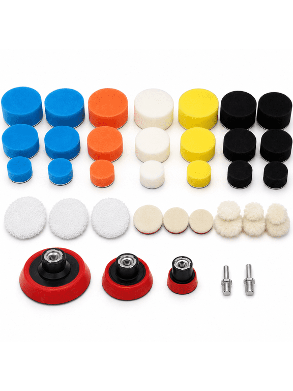 Car Foam Drill Polishing Pad Kit,Wool and Sponge Buffing Set for Detailing,44-Piece