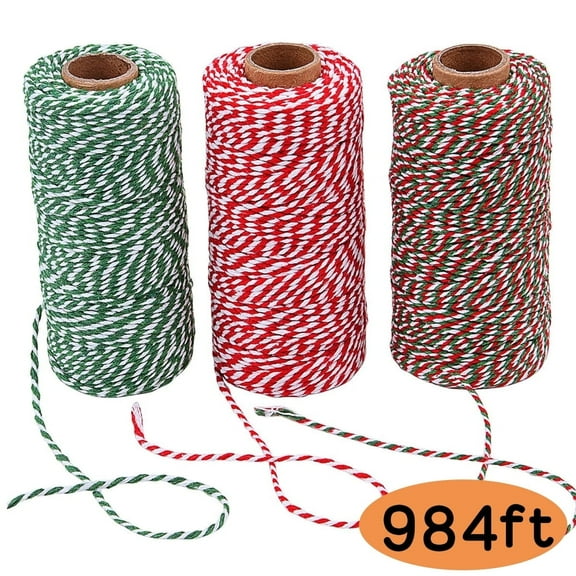 Kabuer Christmas Twine Cotton 3 Roll String Cord Rope for Gift Wrapping 984 FT Multi-color