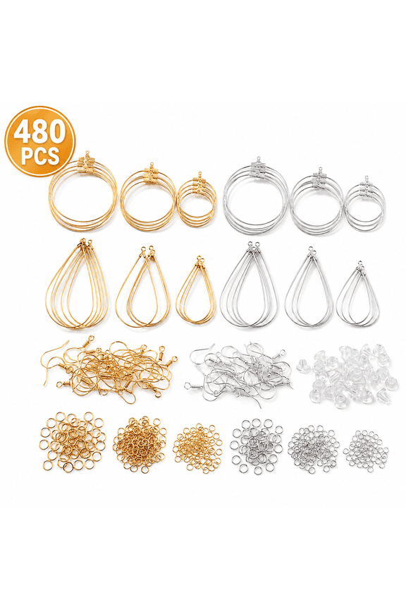 Earring Making Kit, Earring Hooks, Jump Rings, and Earring Backs for DIY Jewelry Crafting, 480 Pcs