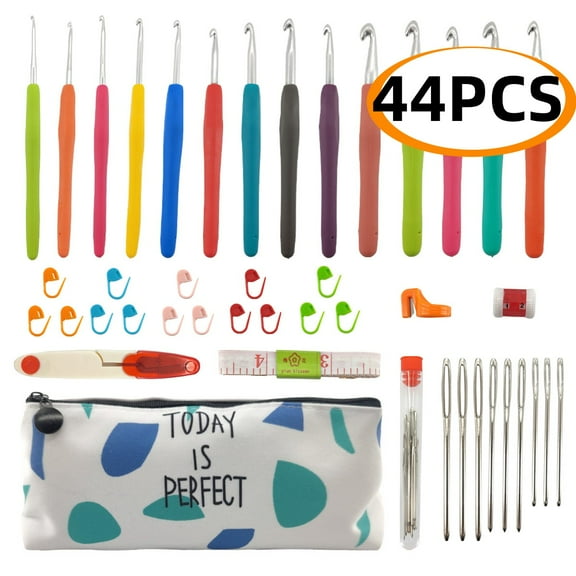 Kabuer Ergonomic Crochet Hook Set with Scissors, Assorted (14 Piece)