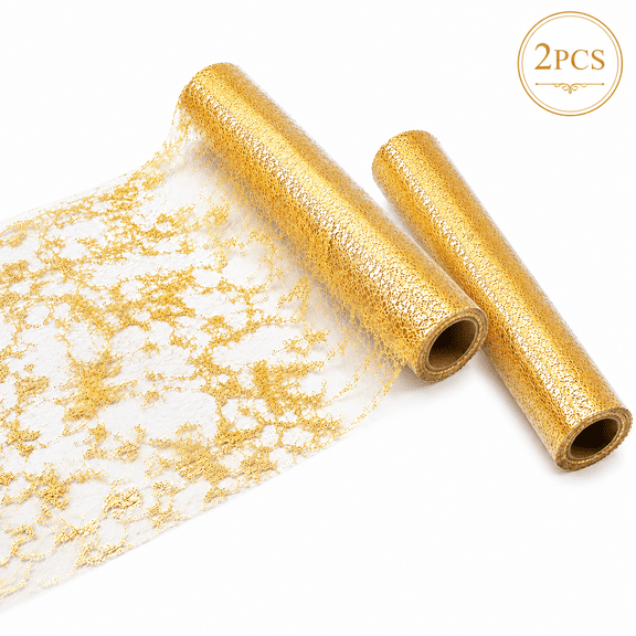 Gold Table Runner, 2 Pcs Sequin Glitter Foil Metallic Thin Mesh Runner Roll Gold Table Decorations for Event Party Wedding Birthday Party Christmas 11"x108"