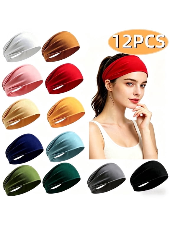 Headbands for Women, 12 Pack No Slip Elastic Hair Bands for Workout, Running, Yoga and Daily Wear, Multi-Color