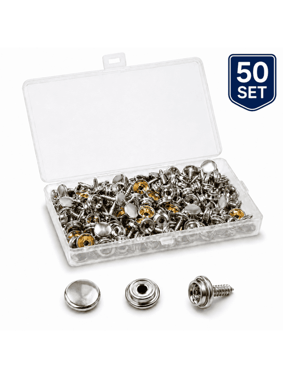 Marine-Grade Stainless Steel Canvas Snap Kit, 50-Set