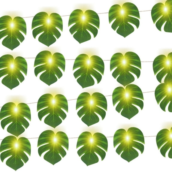 Kabuer Monstera Leaf String Lights, Artificial Rattan Palm Leaves for Summer Decoration, Indoor and Outdoor Spaces, 20 LED