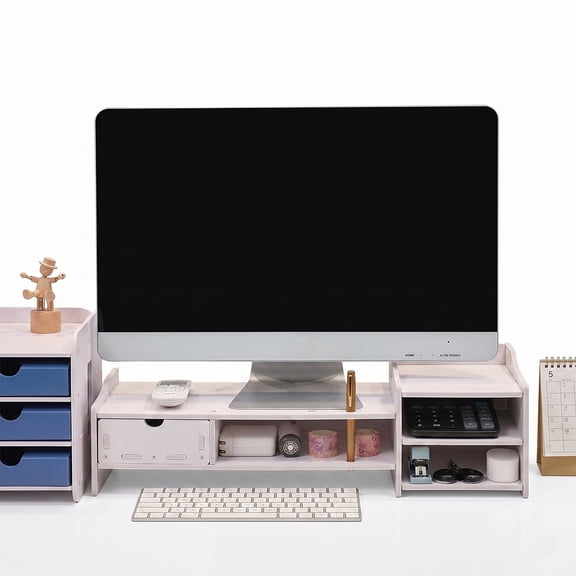 Kabuer Office Wood Desk Organizer, Top Monitor Stand Riser, Multifunctional Storage Desktop Shelf