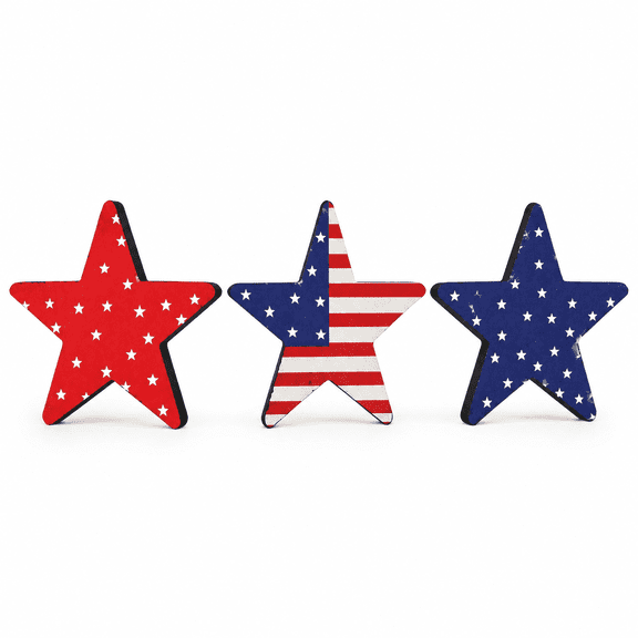 Kabuer Patriotic Wooden Stars Wood Table Sign, Set of 3 4th of July Decorations for Home Shelf Mantel Tiered Tray