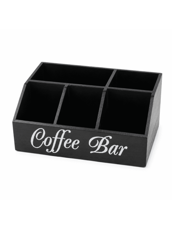 Rustic Wooden Coffee Station Condiment Organizer, Black