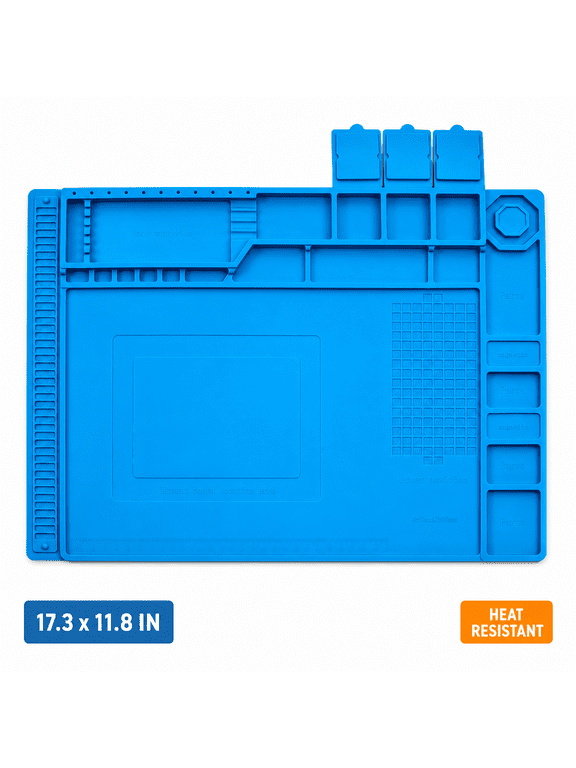 Silicone Soldering Mat,Magnetic Heat Resistant Work Station for Electronics Repair, 17.3 x 11.8 in,Blue